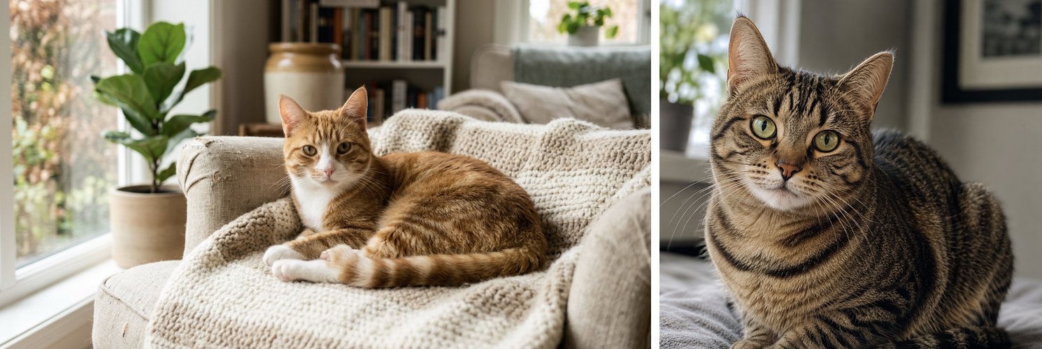 Two photographic cats, a tabby and a ginger and white cat, one generated by Nano Banana and one by ChatGPT